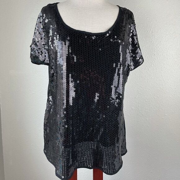 NWT Adiva Black Sequin Top Size M - Picture 1 of 9